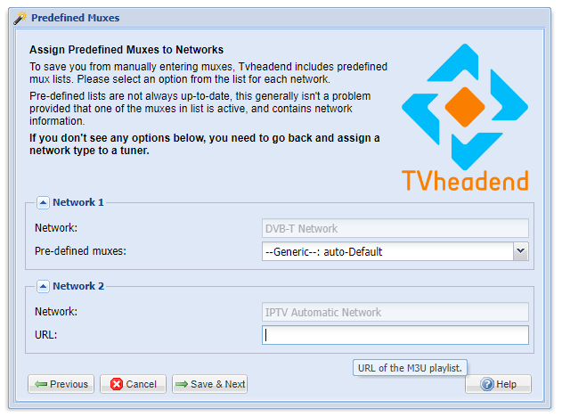 écran fréquences/playlist wizard tvheadend
