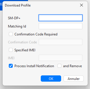 Saisie manuelle d'un profile d'eSIM